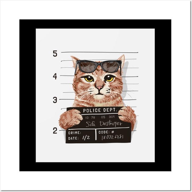 Funny cat got arreseted Wall Art by sharukhdesign